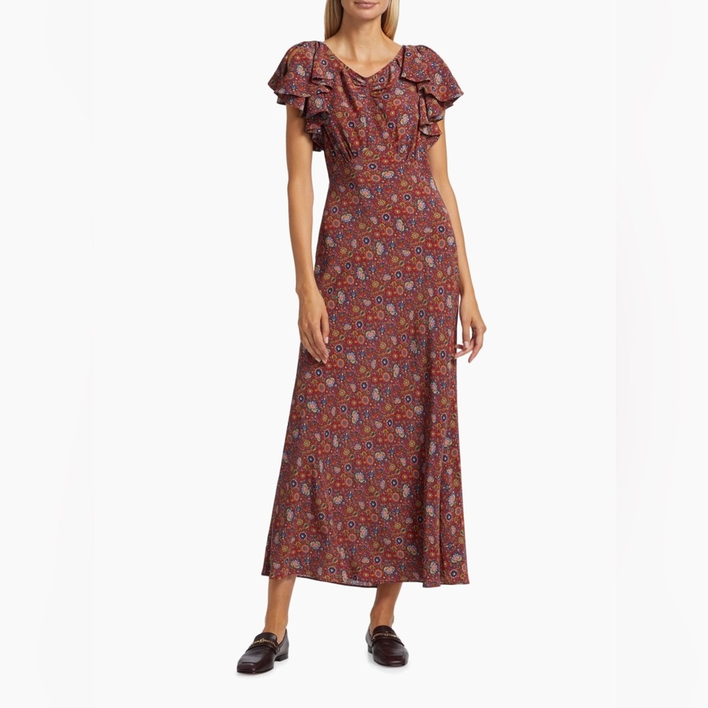 Doen Beatriz Floral Silk Dress, L, Multicolor